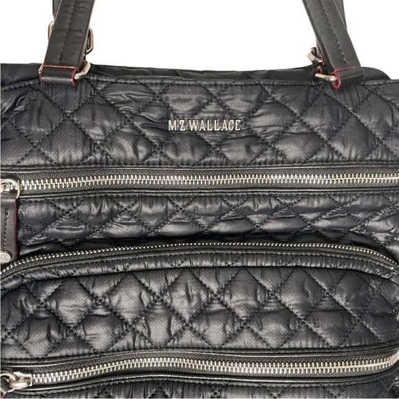 MZ WALLACE Medium Crosby Quilted Nylon Black Crossbody Magazine Tote Purse Bag - Picture 7 of 9